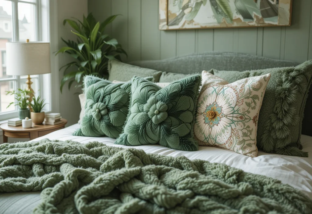 Decorating with Green Throw Pillows and Blankets aesthetic luxury ideas