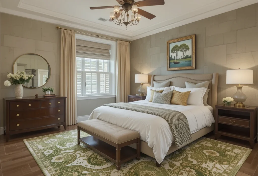 Enhancing Bedroom with Green Rugs ideas