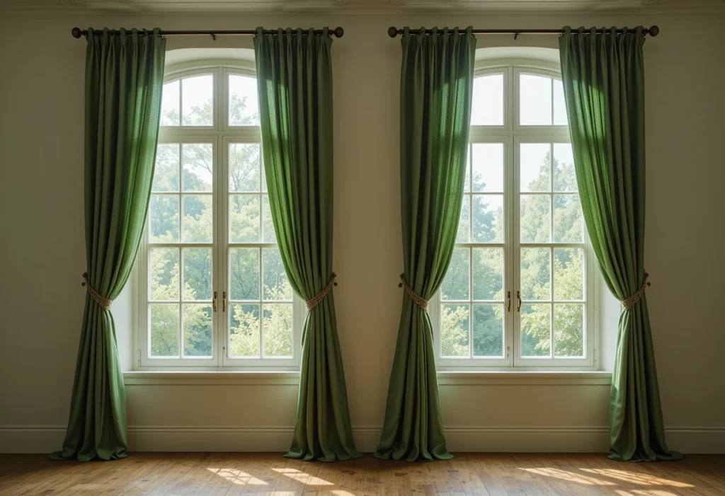 Green Curtains to Frame Windows Beautifully