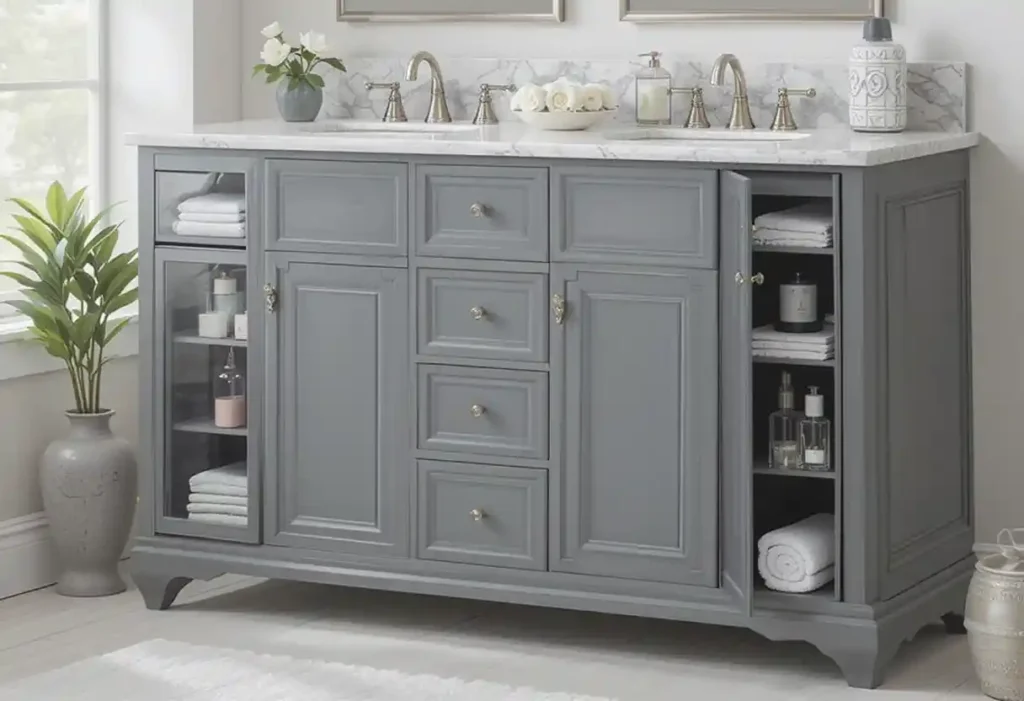 Grey Vanity with Built-in Makeup Station for Extra Functionality