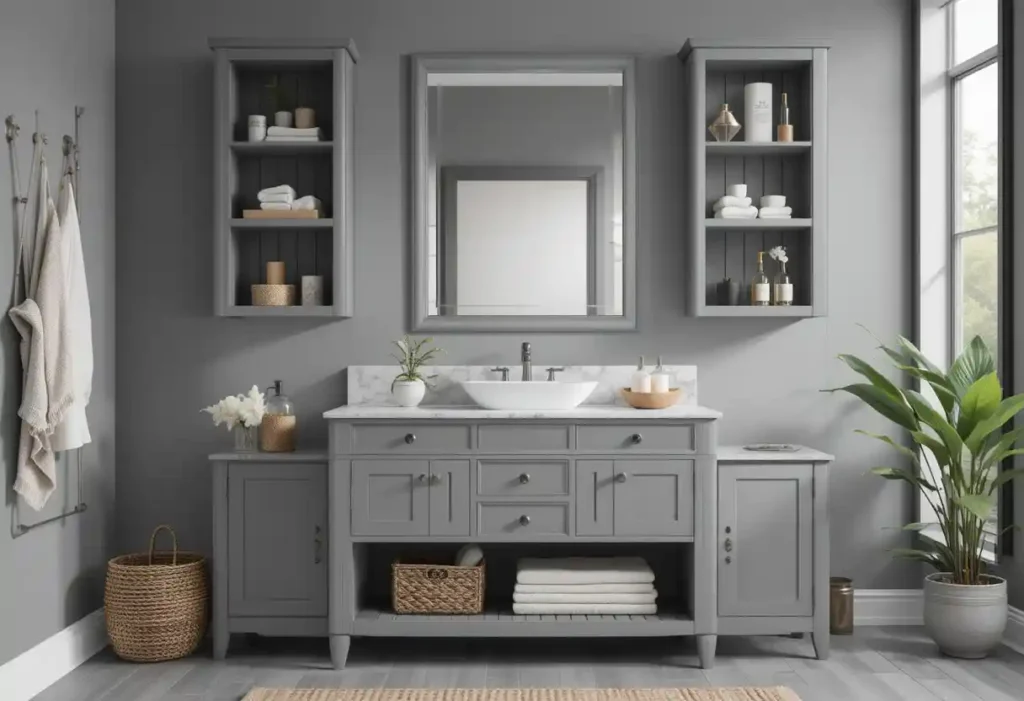 Grey Vanity with Glass Countertop for a Contemporary Look