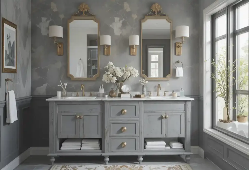 Grey Vanity with Gold Accents for a Luxurious Touch