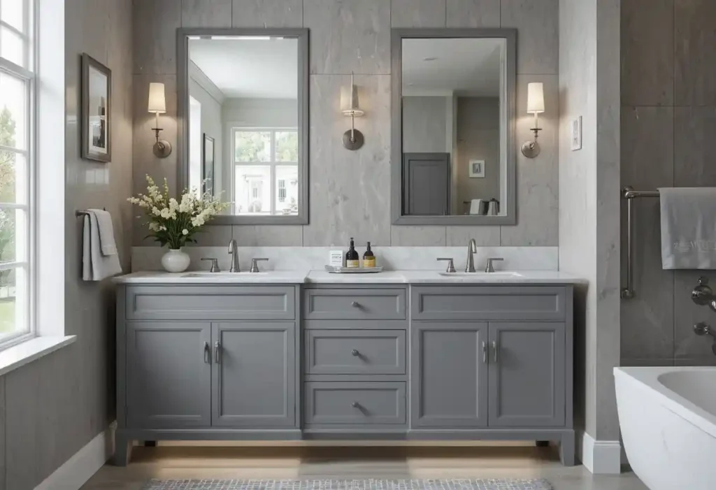 Grey Vanity with Under-Cabinet Lighting for a Soft Glow
