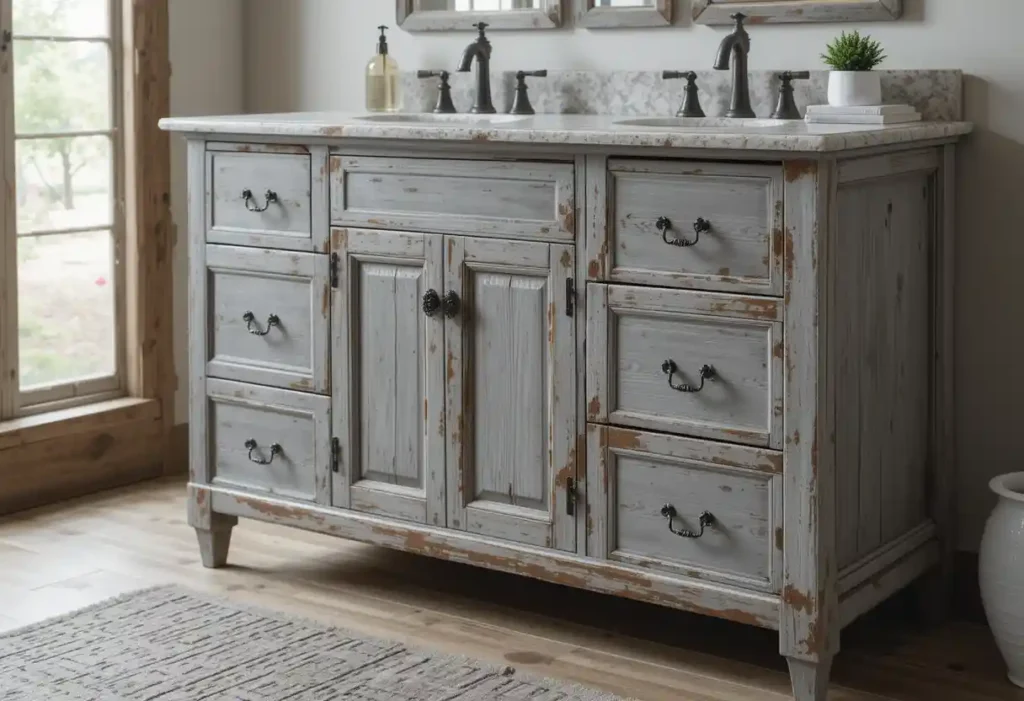 Rustic Grey Vanity with a Distressed Wood Finish