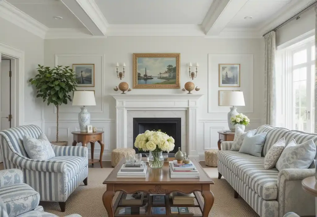 Striped Patterns for a Classic Coastal Style coastal living room Ideas