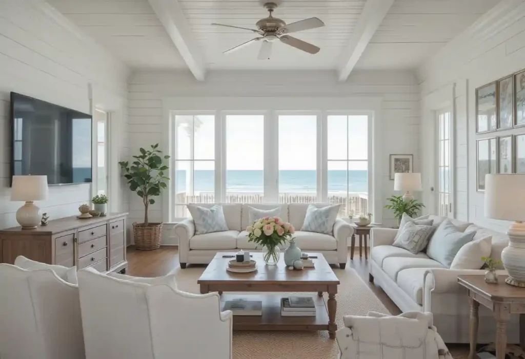 Whitewashed or Shiplap Walls for a Beach House Feel coastal living room Ideas