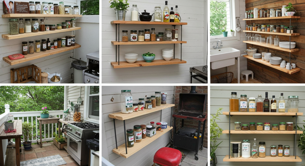 Add Floating Shelves for Smart Storage Solutions, DIY Small Outdoor Kitchen Ideas
