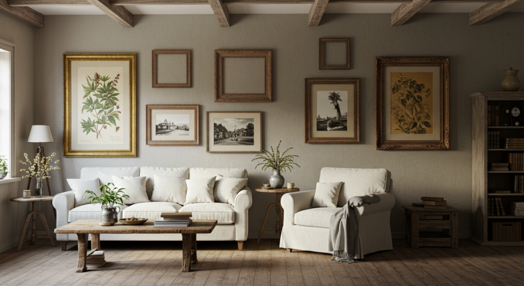 Antique Frames for Wall Art, small Farmhouse Living Room Ideas