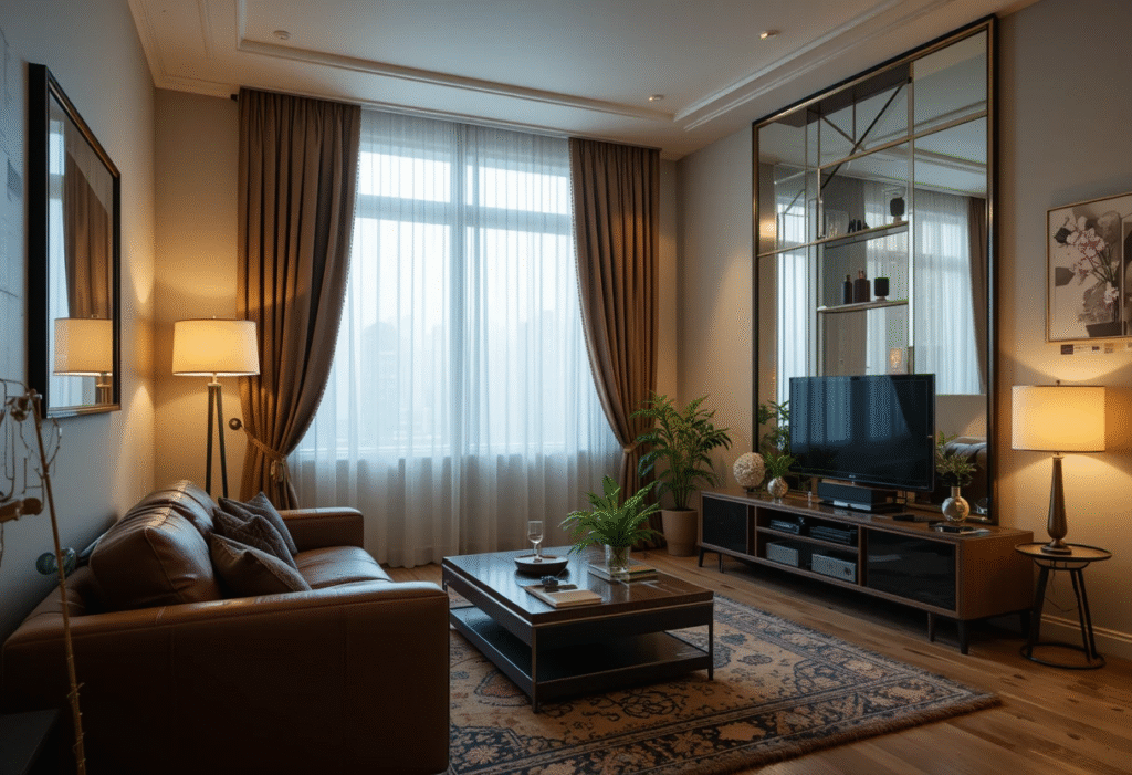Clever Curtains for Cozy Ambiance, Very Small Apartment Living Room Ideas