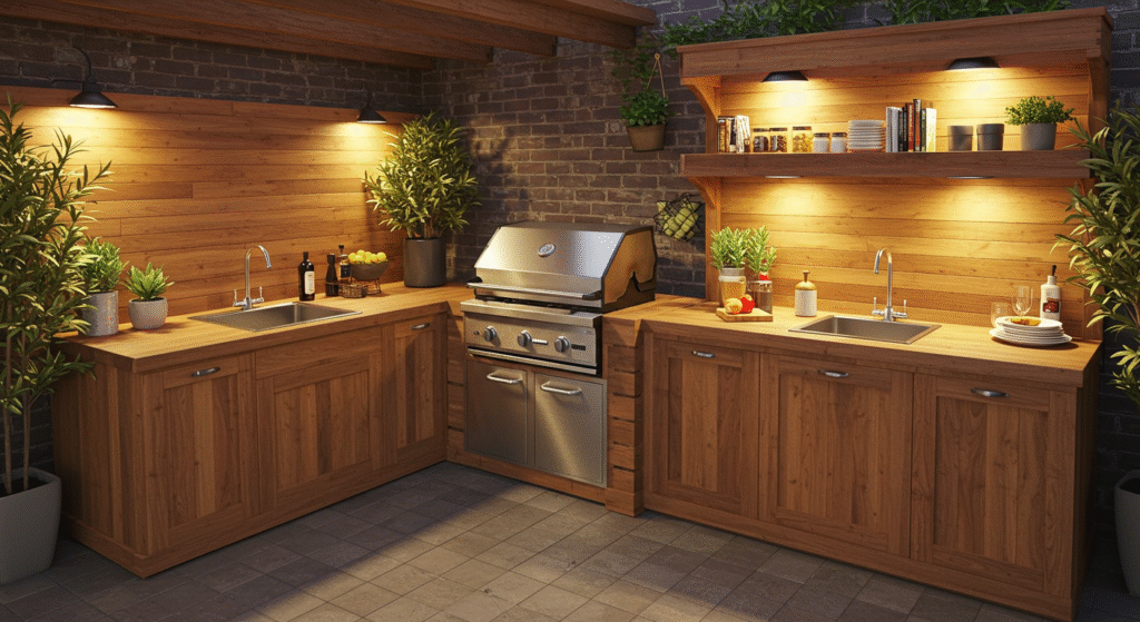 Compact Wood Kitchens for Tiny Patios, Wood Outdoor Kitchen Ideas