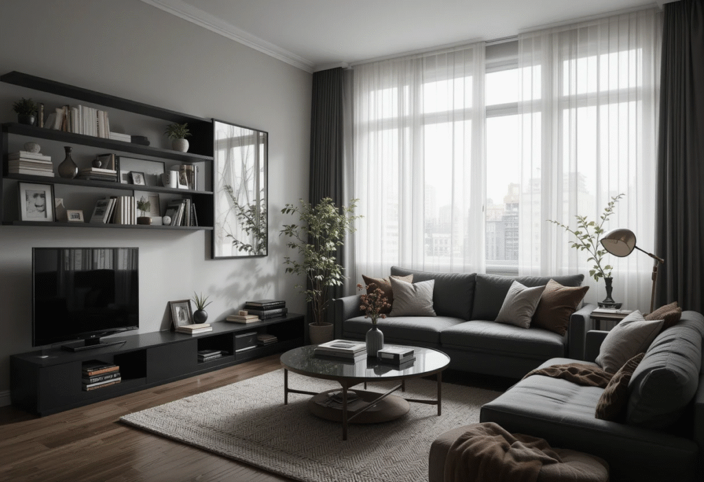 Corner Shelving for Unused Spaces, Very Small Apartment Living Room Ideas