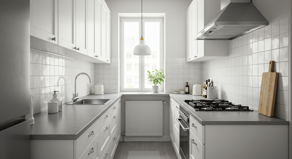 Cut Mess with a Clean Look, Small Narrow Galley kitchen Ideas.