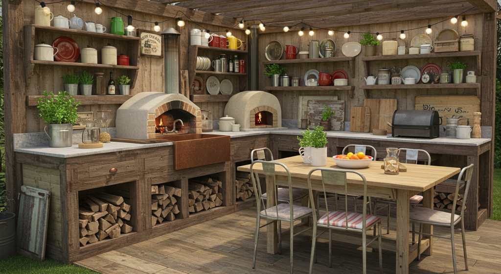 Design a Farmhouse-Style Outdoor Kitchen with Vintage Touches, DIY Small Outdoor Kitchen Ideas