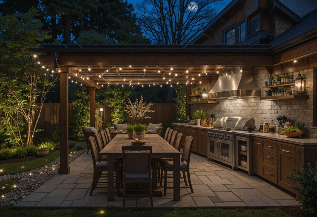 Fairy Lights for Soft Magic, Stunning Outdoor Kitchen Lighting Ideas To Inspire 2025.