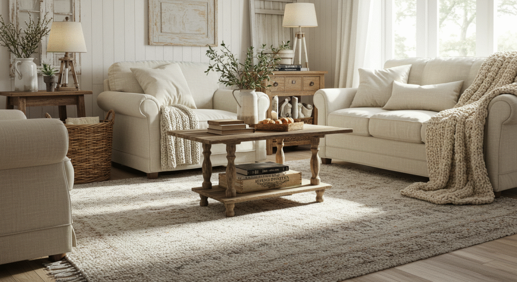 Farmhouse Rugs for Textured Warmth, small Farmhouse Living Room Ideas