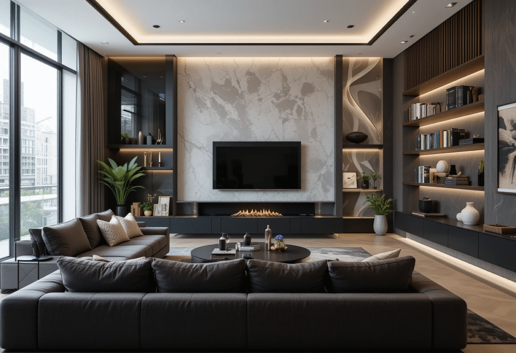 Floating Shelves for Sleek Storage, Bold Small Modern Luxury Living Room Ideas
