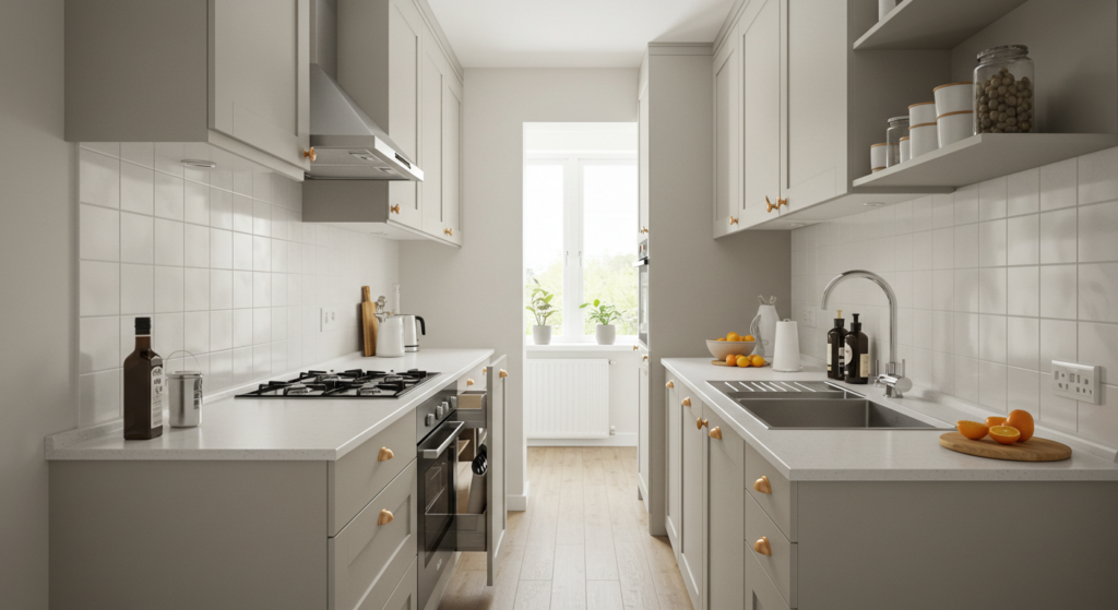 Flow Easy with a Smart Setup, Small Narrow Galley kitchen Ideas.