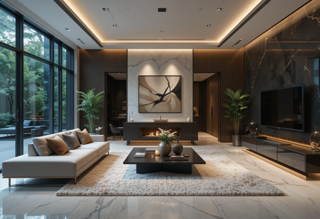 Glass Elements for Sleek Openness, Bold Small Modern Luxury Living Room Ideas
