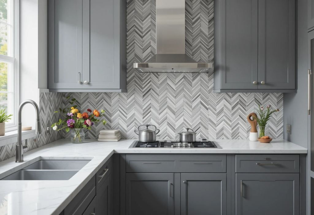Gray Kitchen Backsplash Ideas with Electrifying Chevron