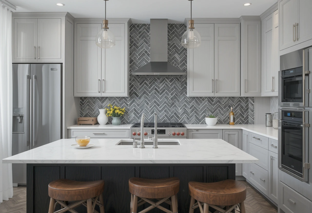Gray Kitchen Backsplash Ideas with Mesmerizing Herringbone.