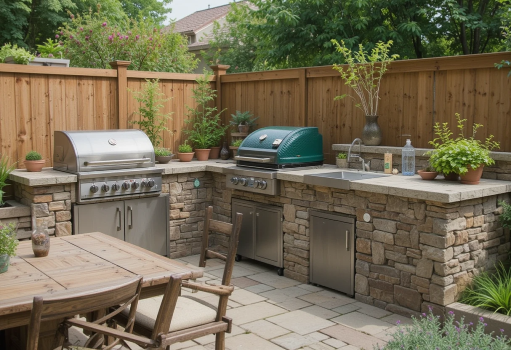 Green Egg Outdoor Kitchen Ideas with Herb Gardens
