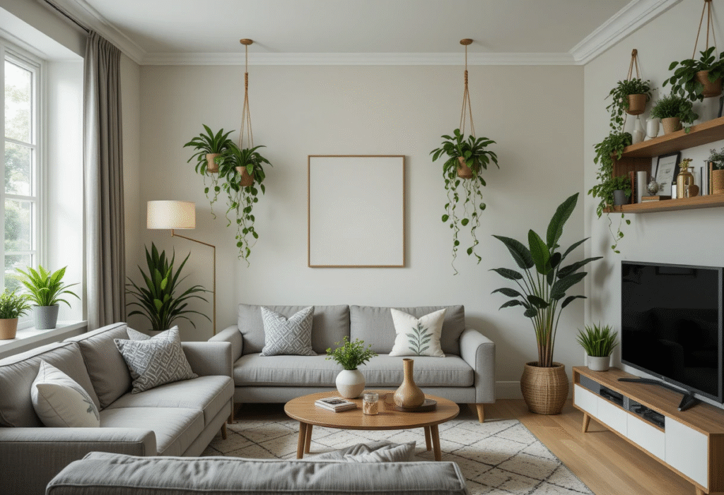 Hanging Plants Add Green Vibes, Very Small Apartment Living Room Ideas