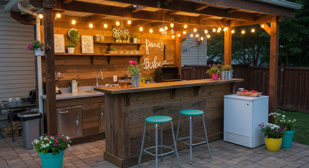 Install a Stylish Outdoor Bar for Drinks and Snacks, DIY Small Outdoor Kitchen Ideas