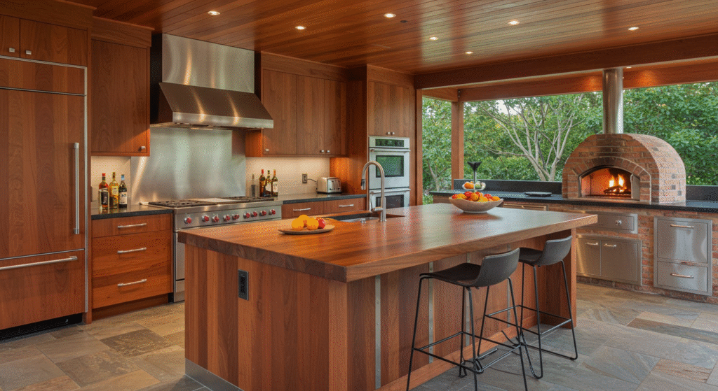 Modern Wood Kitchens with Metal Accents, Wood Outdoor Kitchen Ideas