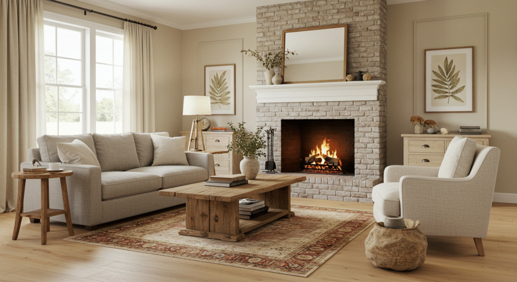 Neutral Palettes for Spacious Elegance. small farmhouse living room ideas