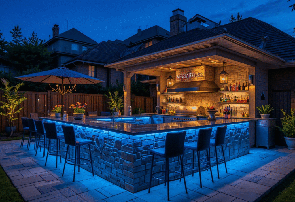 Outdoor Kitchen Lighting Ideas with LED Bars.