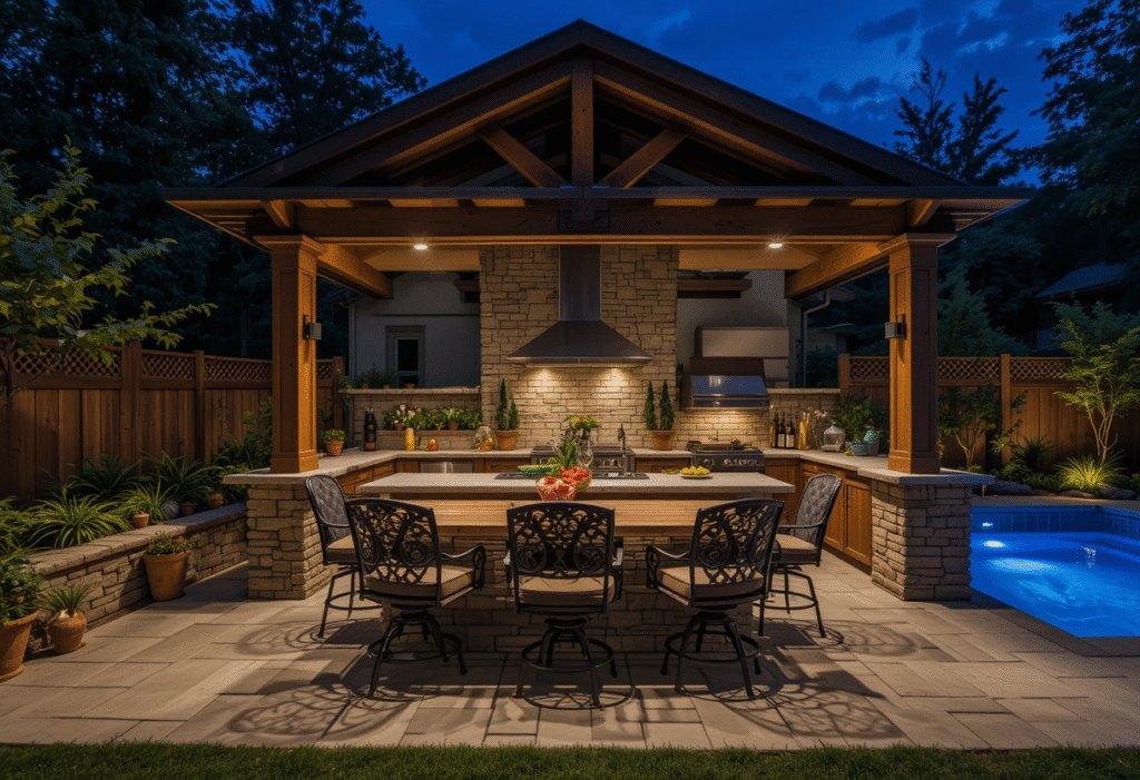 Outdoor Kitchen Lighting Ideas with Spot Beams.