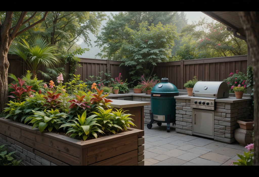 Planters for Fresh Style, Green Egg Outdoor Kitchen Ideas.