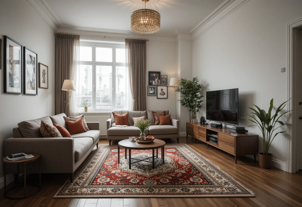 Rugs Define Cozy Zones, Very Small Apartment Living Room Ideas