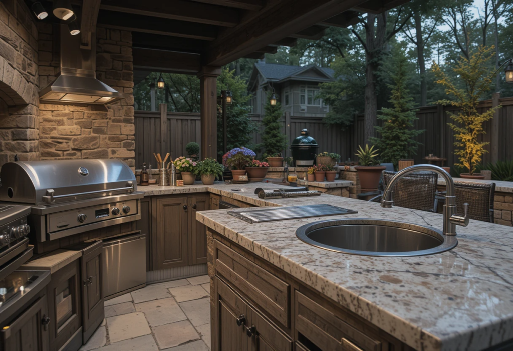Sinks for Zero Hassle, Green Egg Outdoor Kitchen Ideas.