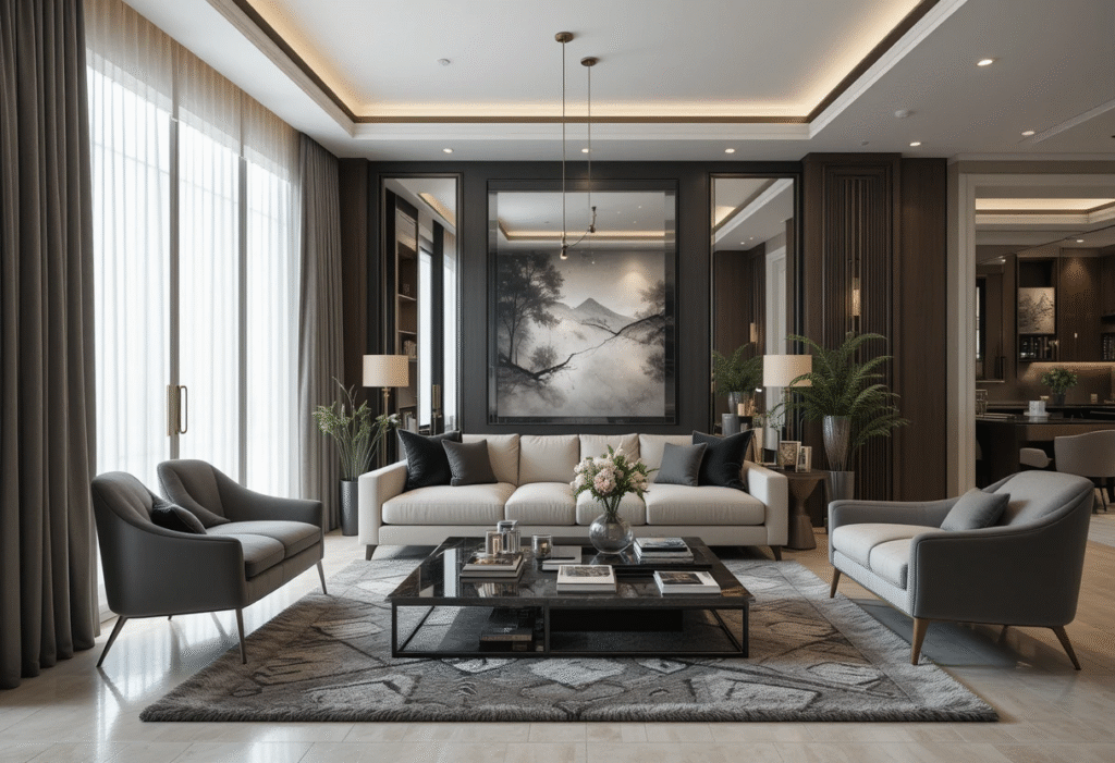 Small Modern Luxury Living Room Ideas Using Mirrors