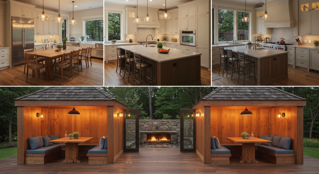  Social Wood Kitchens with Dining Nooks, wood outdoor kitchen ideas