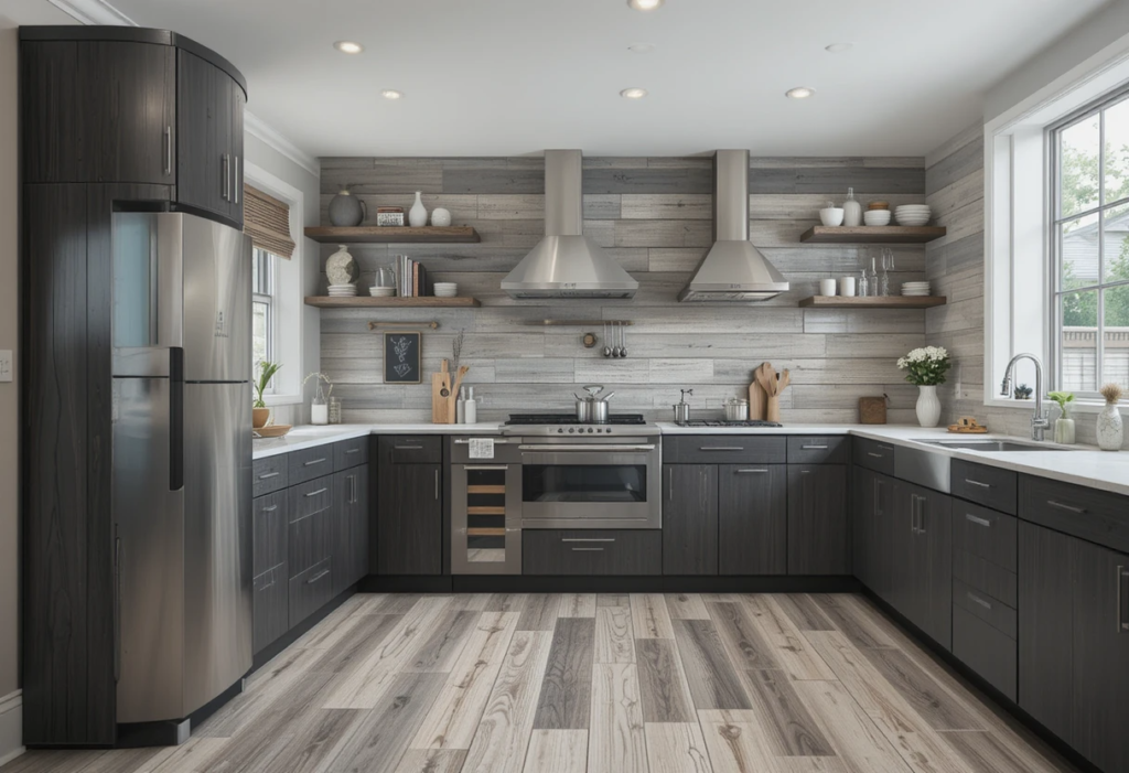 Soulful Wood Planks That Ground You, Gray Kitchen Backsplash Ideas.