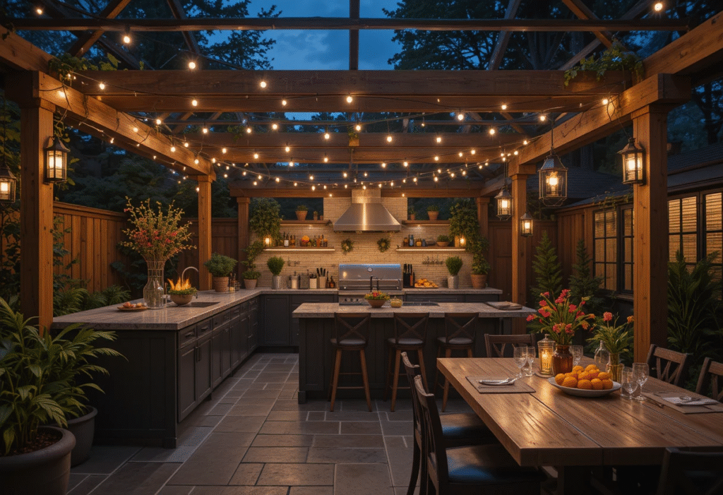 String Lights for Party Vibes, Stunning Outdoor Kitchen Lighting Ideas To Inspire 2025.