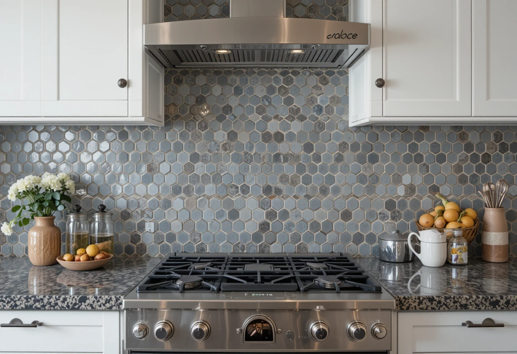 Whimsical Penny Tiles That Dance Playfully, Gray Kitchen Backsplash Ideas.