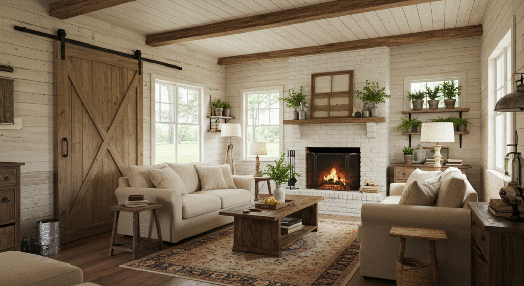 small Farmhouse Living Room Ideas Using Barn Doors